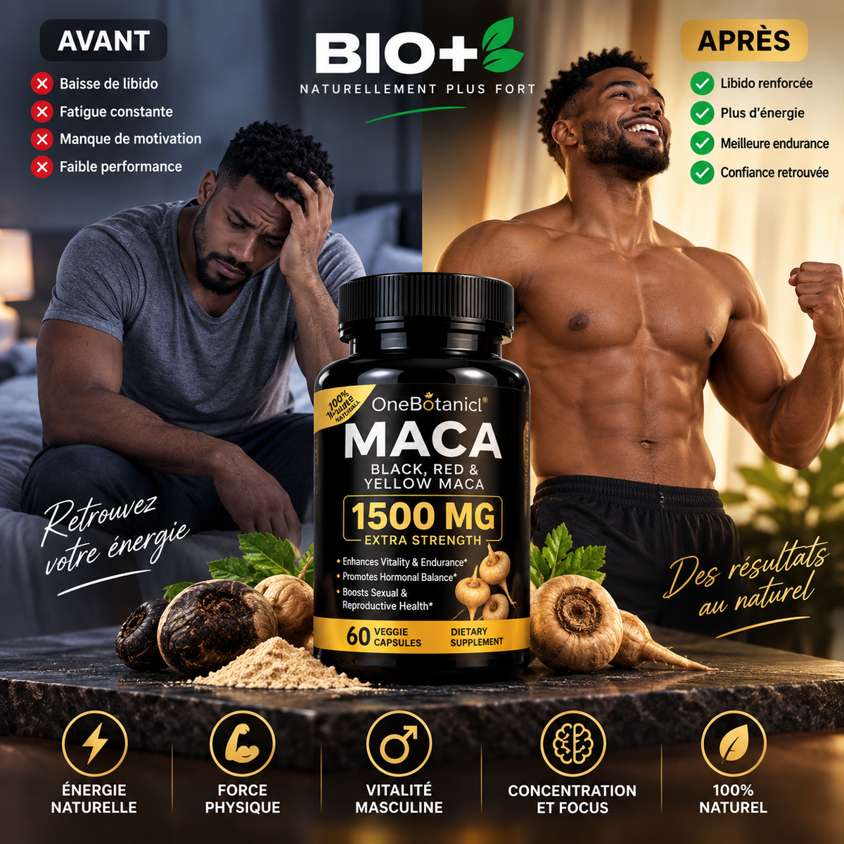 Maca Noir 1500 mg – Énergie & Vitalité