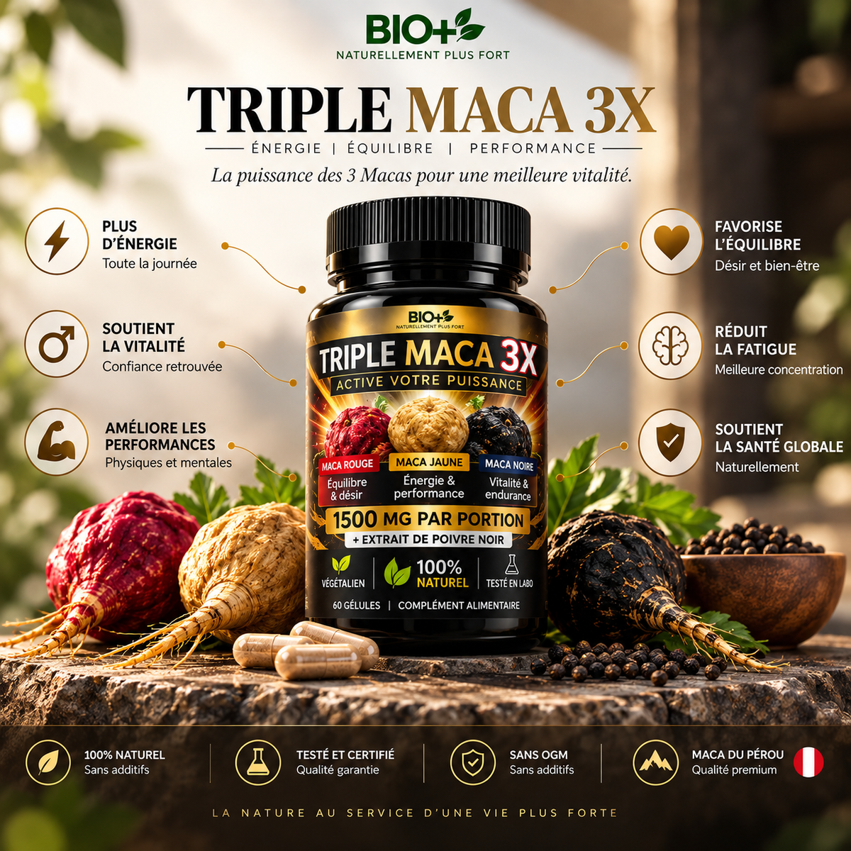 Triple Maca 3X – Énergie & Vitalité