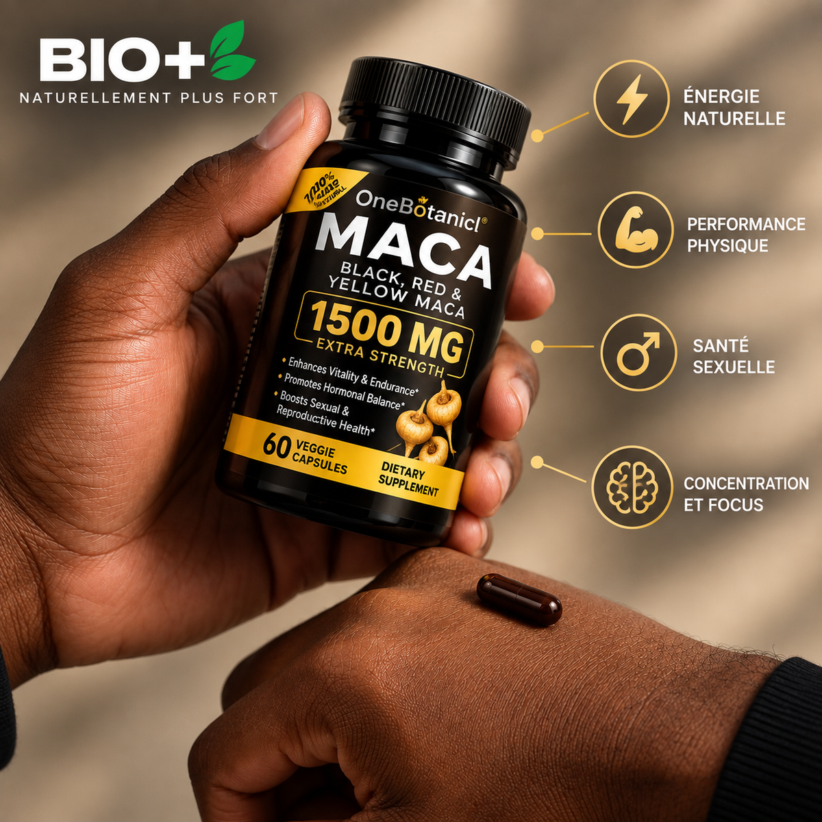 Maca Noir 1500 mg – Énergie & Vitalité