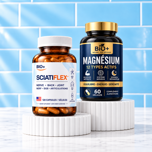 Pack SciatiFlex et Magnéforce sur fond bleu