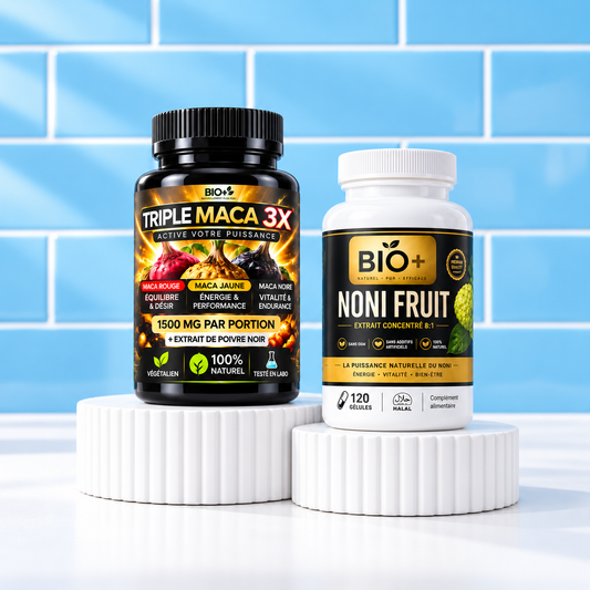 Pack Triple Maca et Noni sur fond bleu